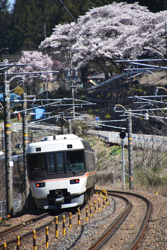 2023年4月9日撮影　中央西線は本山の桜と1005M　383系「しなの5号」