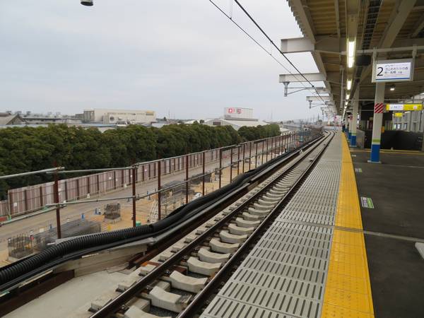 野田市駅下りホームの建設状況（2022年3月31日）